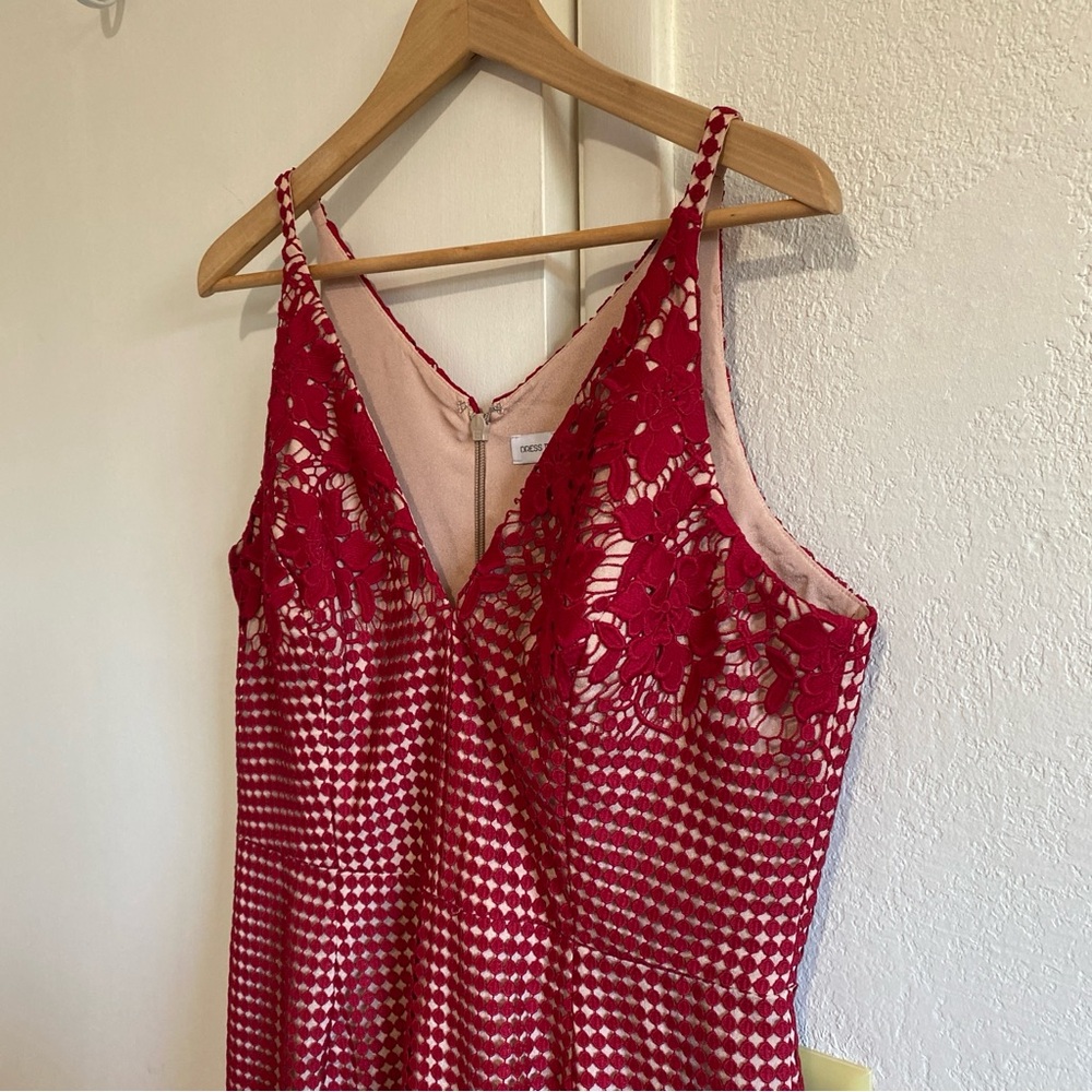 Dress The Population Red Lace Midi Dress XL Bodycon Floral Cocktail Party - Picture 4 of 13